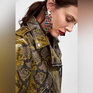 Retro style statement double square enamel earrings